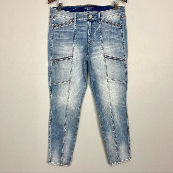 WHBM Mid-Rise Studded Skinny Jeans Women’s Size 10 Moto Zippers Stretch Denim - Picture 5 of 13